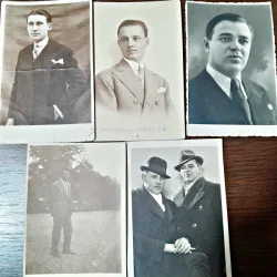 Fotografii tip carte postala, barbati din perioada interbelica, set de 5, necirculate