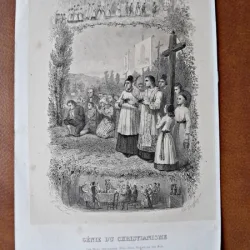 Gravura alb negru, Genie du Christianisme, Les fetes chretiennes Fete Dieu, Regation les Rois,1847
