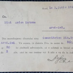 Somatie de plata pentru cheltuieli avocatesti, 1940