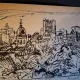 Gravura -  strazi din Bucuresti - epreuve lito/test lito, semnatura olografa Dragos Morarescu