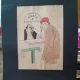 Caricatura, desen original in penita si ceracolor, semnata Iosif Ross 1899 - 1974, barbat la casa de bilete, cu paspartu
