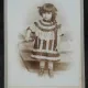 Fotografie pe carton, fetita cu rochita si ghetute, inceput de secol XX