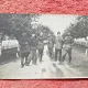 Fotografie tip carte postala, militari pe aleea unitatii, perioada interbelica
