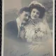 Fotografie tip Carte Postala, Mire si mireasa, perioada interbelica