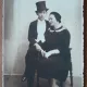 Fotografie tip carte postala, necirculata, femeie cu baietel cu joben, perioada interbelica